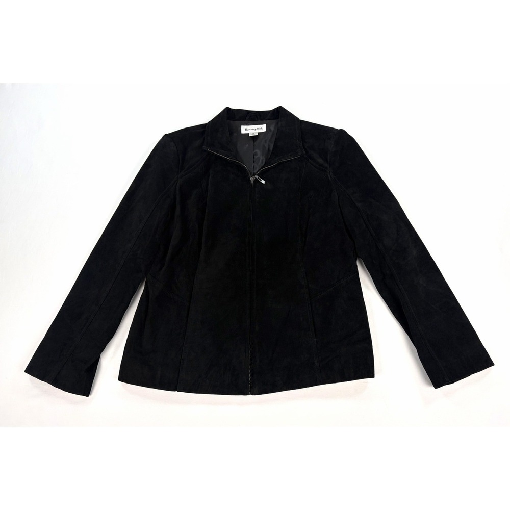 Vintage Preston & York Black Suede Genuine Leather Zip Jacket Women's Medium Y2K